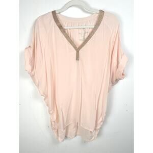 Juicy Couture Ultra Light Weight Peach with Gold Ribbon Trim Kaftan Blouse XS